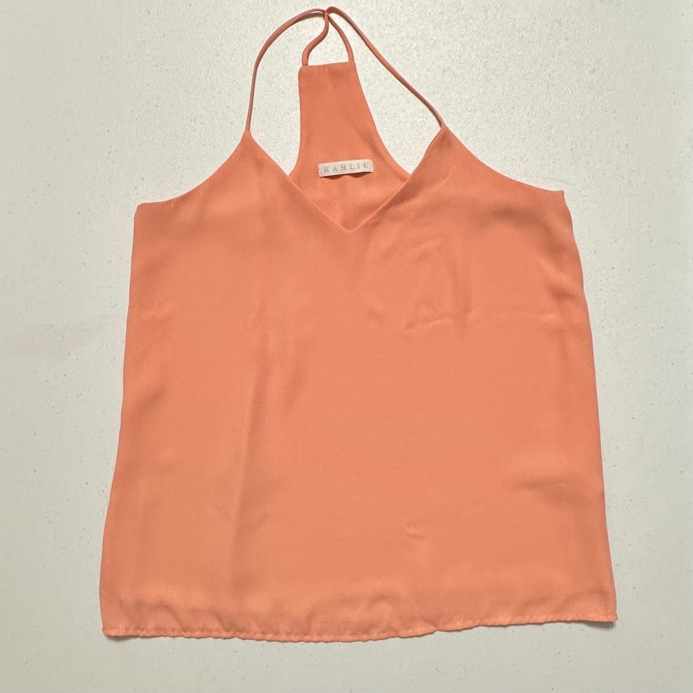 Karlie Salmon Orange Spaghetti Strap Tank Top V-Neck‎ Camisole Blouse Casual S